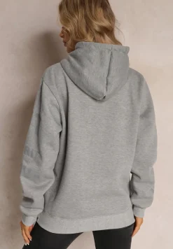 Szara Bluza z Kapturem i Ozdobnym Nadrukiem Lecu