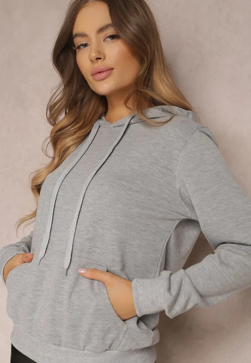 Szara Bluza z Kapturem Lemine