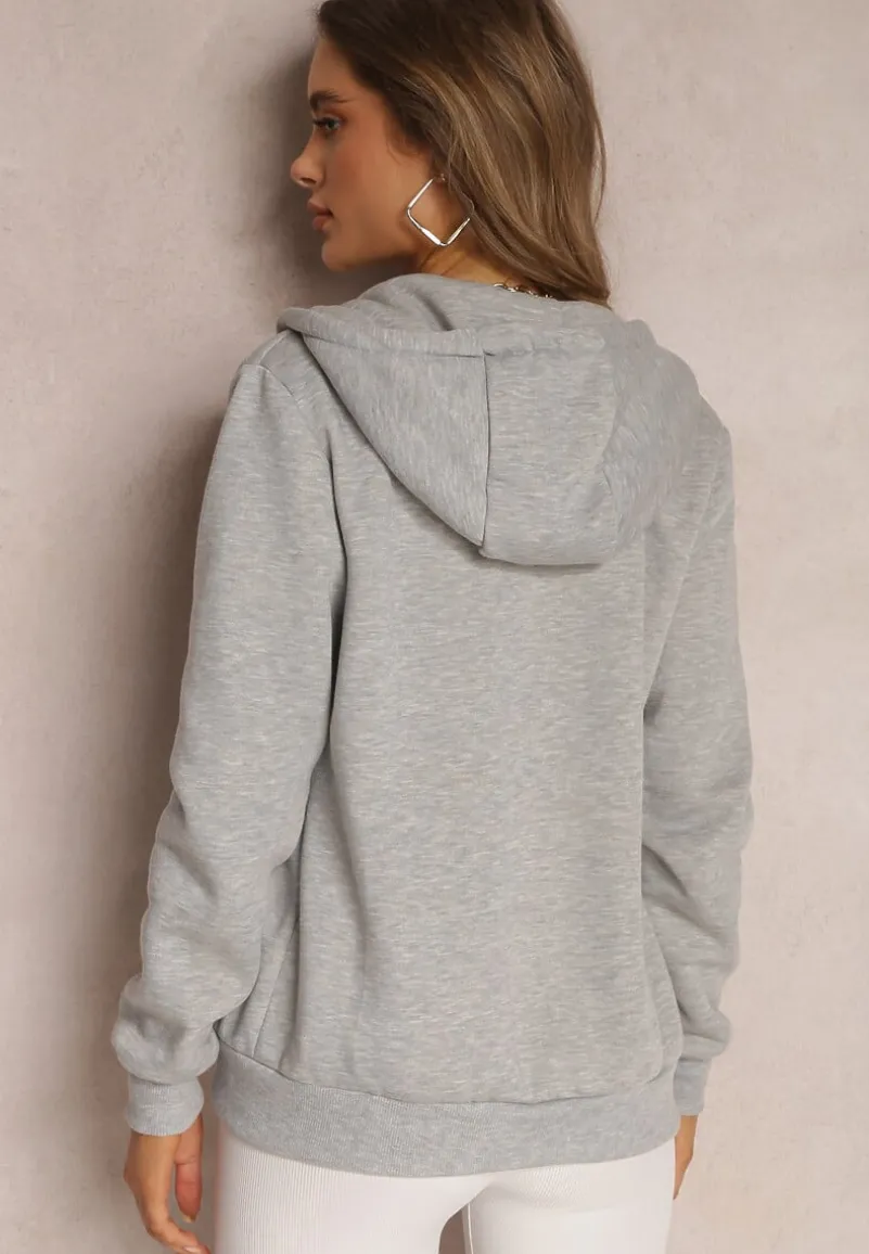 Szara Bluza z Kapturem Zapinana na Suwak Edan