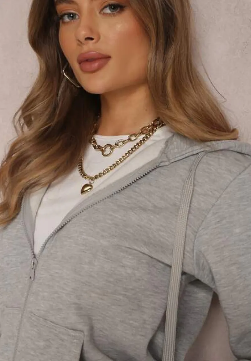 Szara Bluza z Kapturem Zapinana na Suwak Edan