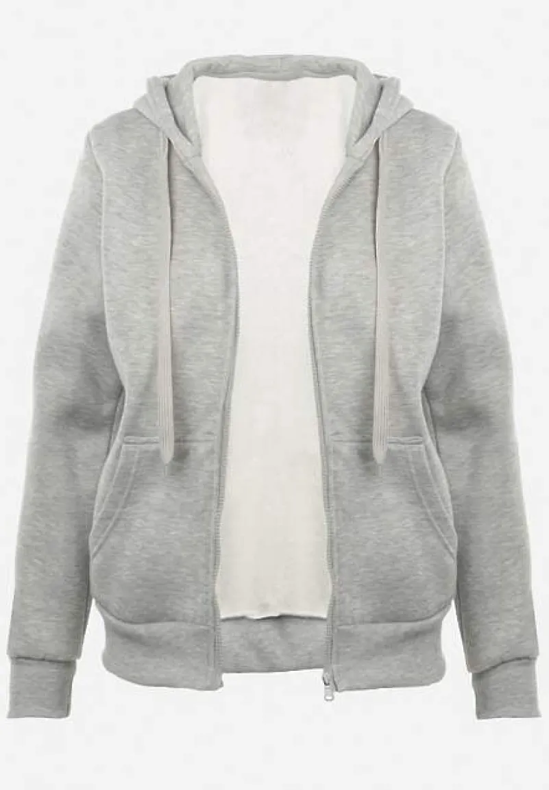 Szara Bluza z Kapturem Zapinana na Suwak Edan
