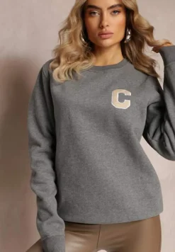 Szara Bluza z Naszywką o Fasonie Zakładanym Przez Głowę Esemia