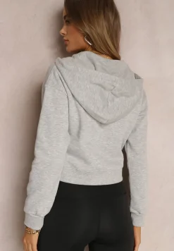 Szara Bluza Zasuwana z Kapturem Bikatu