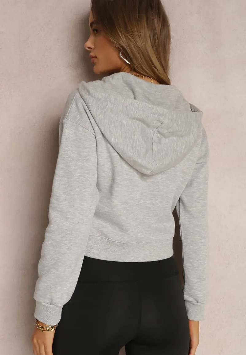 Szara Bluza Zasuwana z Kapturem Bikatu