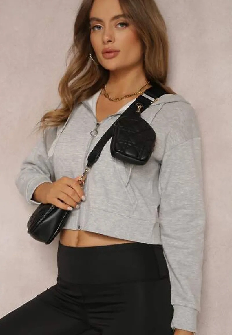 Szara Bluza Zasuwana z Kapturem Bikatu