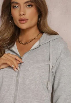 Szara Bluza Zasuwana z Kapturem Bikatu