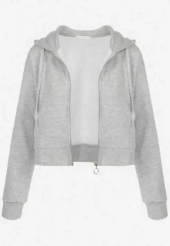 Szara Bluza Zasuwana z Kapturem Bikatu