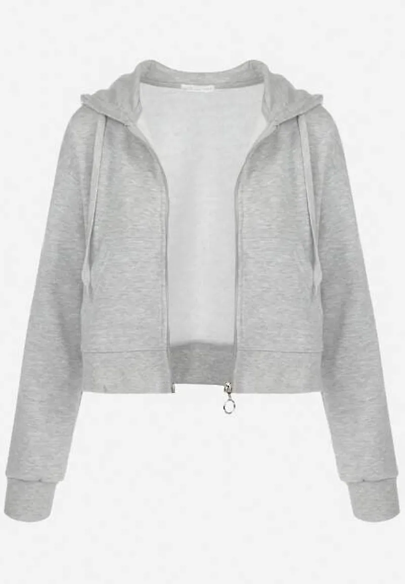 Szara Bluza Zasuwana z Kapturem Bikatu