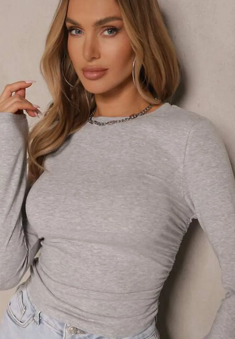 Szara Bluzka z Drapowaniem Po Bokach Anellema