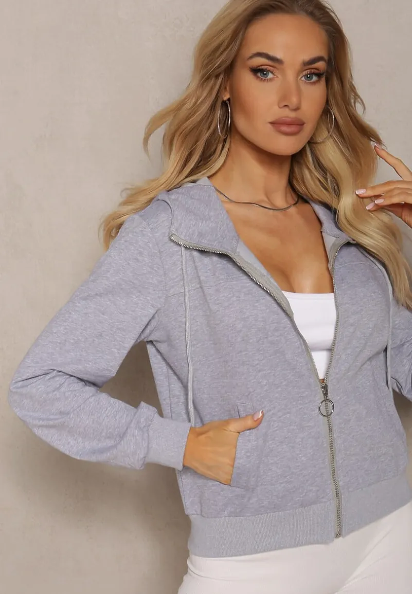 Szara Casualowa Bluza z Ozdobnym Przeszyciem i Kapturem Siraca