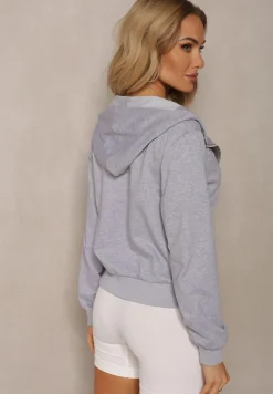 Szara Casualowa Bluza z Ozdobnym Przeszyciem i Kapturem Siraca