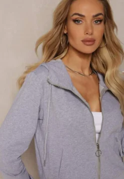 Szara Casualowa Bluza z Ozdobnym Przeszyciem i Kapturem Siraca