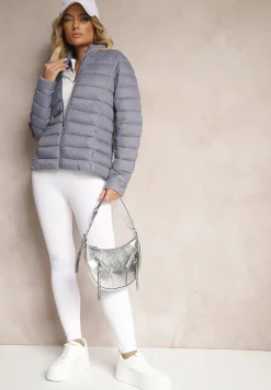 Szara Casualowa Kurtka Ozdobiona Pikowaniem Nelionea