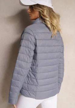 Szara Casualowa Kurtka Ozdobiona Pikowaniem Nelionea
