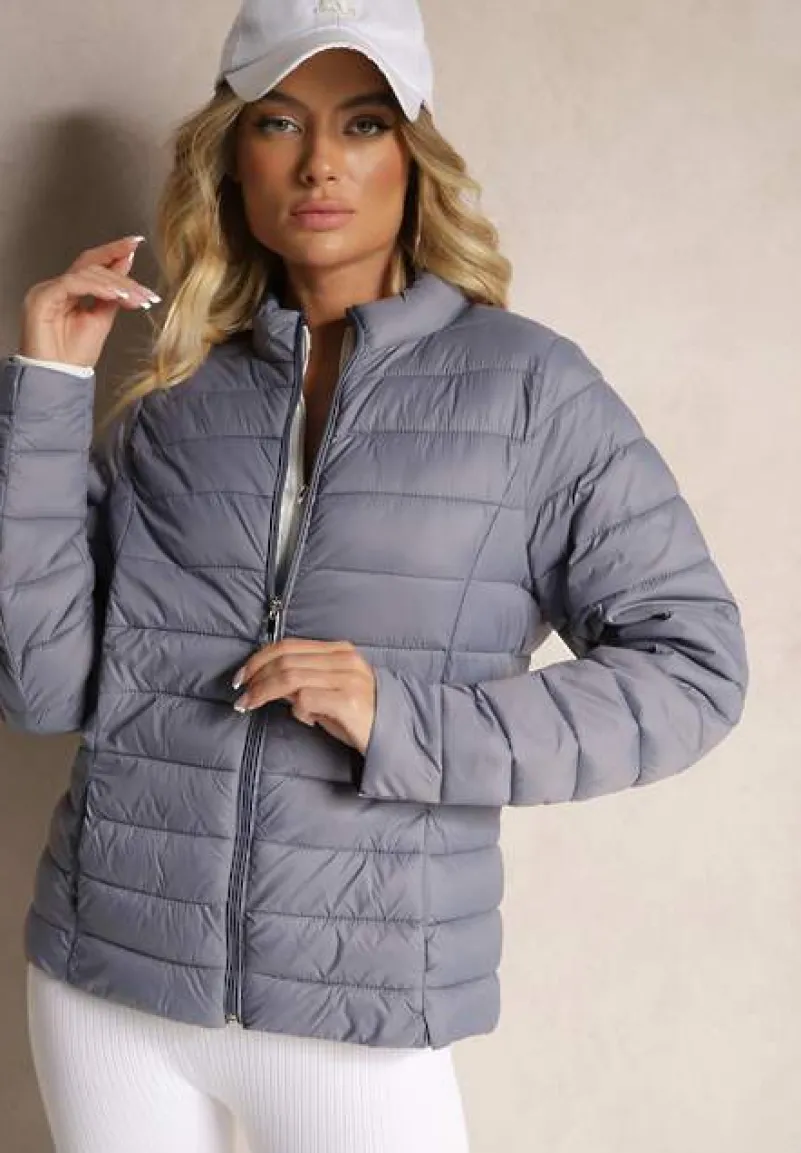 Szara Casualowa Kurtka Ozdobiona Pikowaniem Nelionea