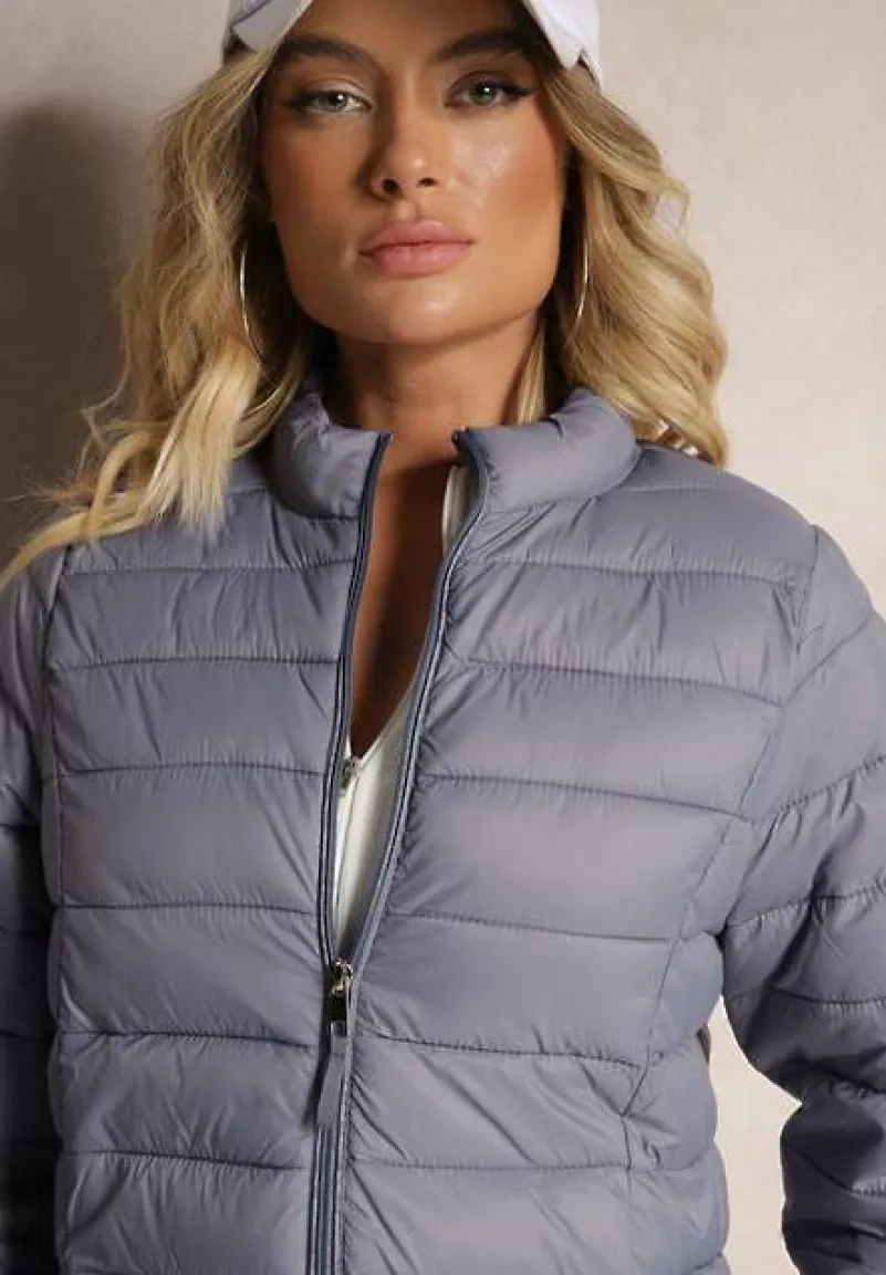 Szara Casualowa Kurtka Ozdobiona Pikowaniem Nelionea