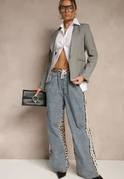 Szara Casualowa Marynarka Jednorzędowa z Wiskozą i Usztywnioną Linią Ramion Lobel