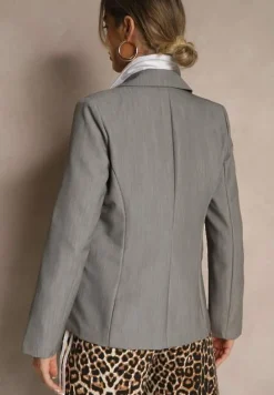 Szara Casualowa Marynarka Jednorzędowa z Wiskozą i Usztywnioną Linią Ramion Lobel