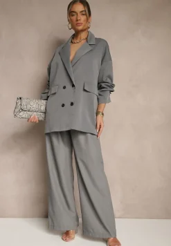 Szara Dwurzędowa Marynarka z Wiskozą o Pudełkowym Fasonie Stellirae