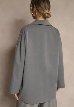 Szara Dwurzędowa Marynarka z Wiskozą o Pudełkowym Fasonie Stellirae