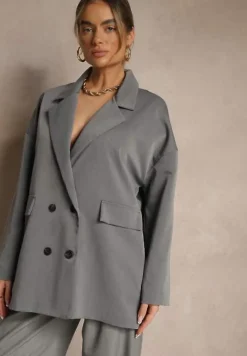 Szara Dwurzędowa Marynarka z Wiskozą o Pudełkowym Fasonie Stellirae