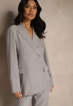 Szara Dwurzędowa Marynarka z Wiskozą i Usztywnianą Linią Ramion Ellirisa