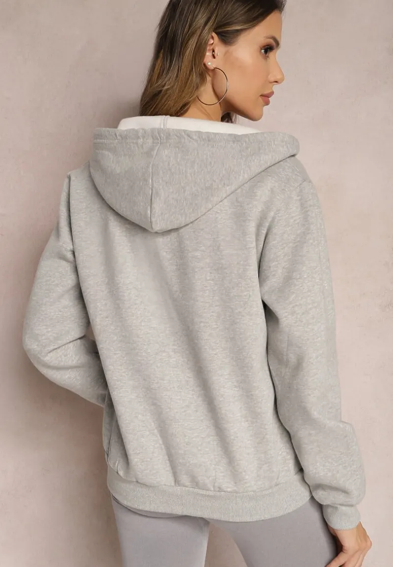 Szara Dzianinowa Bluza na Suwak z Kapturem Heliozze