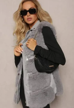 Szara Futrzana Kamizelka z Ozdobnymi Suwakami Sittame