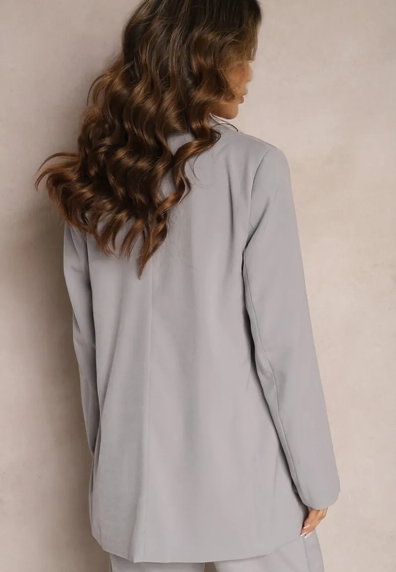 Szara Gładka Klasyczna Marynarka z Guzikiem i Kieszeniami Electrane