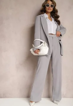 Szara Gładka Klasyczna Marynarka z Guzikiem i Kieszeniami Electrane