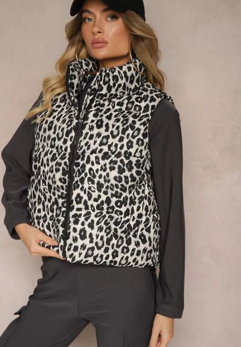 Szara Kamizelka Pikowana w Panterkę Merinaes