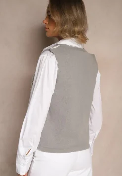 Szara Kamizelka Sweterkowa z Wiskozą i Wzorem Kwiatów Sanorina