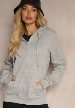 Szara Klasyczna Bluza z Kapturem i Sznurkami Ballata