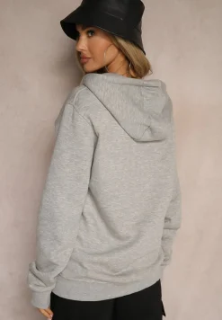 Szara Klasyczna Bluza z Kapturem i Sznurkami Ballata
