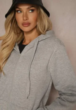 Szara Klasyczna Bluza z Kapturem i Sznurkami Ballata