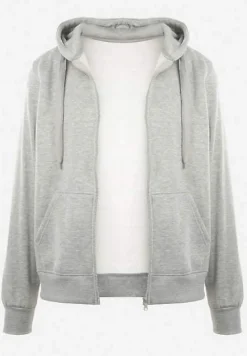 Szara Klasyczna Bluza z Kapturem i Sznurkami Ballata