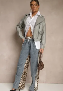 Szara Kurtka o Kroju Ramoneski z Paskiem z Klamrą Nalivra