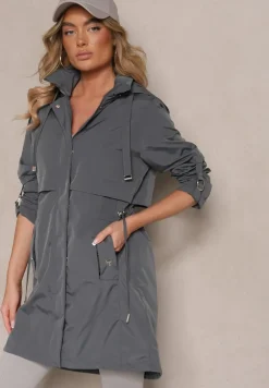 Szara Kurtka Parka z Kapturem i Regulowanymi Troczkami Isalene