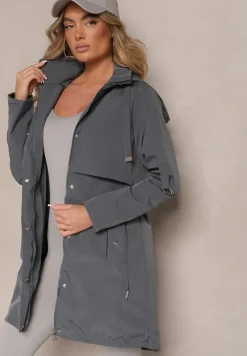 Szara Kurtka Parka z Kapturem i Regulowanymi Troczkami Isalene