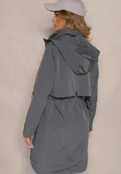 Szara Kurtka Parka z Kapturem i Regulowanymi Troczkami Isalene