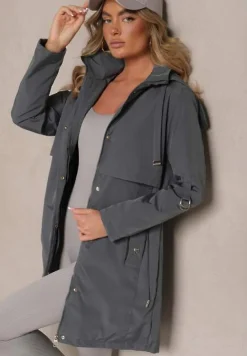 Szara Kurtka Parka z Kapturem i Regulowanymi Troczkami Isalene