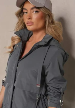 Szara Kurtka Parka z Kapturem i Regulowanymi Troczkami Isalene