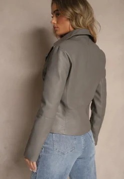 Szara Kurtka Ramoneska Ozdobiona Suwakami Rivvezia