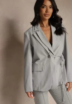 Szara Marynarka Ozdobiona Wiązaniem z Boku Lunorisa