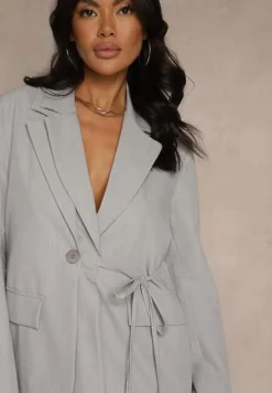 Szara Marynarka Ozdobiona Wiązaniem z Boku Lunorisa