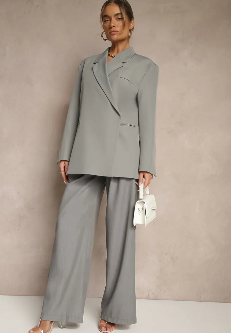 Szara Pudełkowa Marynarka Dwurzędowa o Fasonie Oversize Cornelise