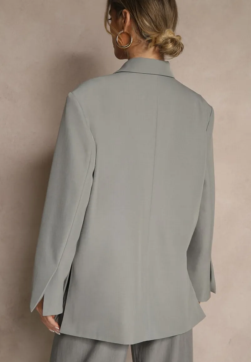 Szara Pudełkowa Marynarka Dwurzędowa o Fasonie Oversize Cornelise