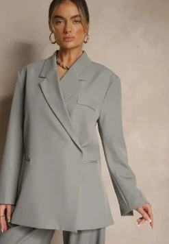 Szara Pudełkowa Marynarka Dwurzędowa o Fasonie Oversize Cornelise