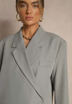 Szara Pudełkowa Marynarka Dwurzędowa o Fasonie Oversize Cornelise