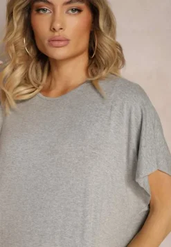 Szara Pudełkowa Sukienka z Wiskozy z Rozcięciem Vimoray